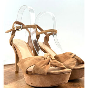 Vince Camuto Tan Suede Platform 8.5M Stiletto Heels Knotted Ankle Strap Sandals